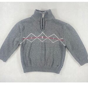 Nautica Boys Sweater Quarter Zip Gray Argyle Cotton 3T‎